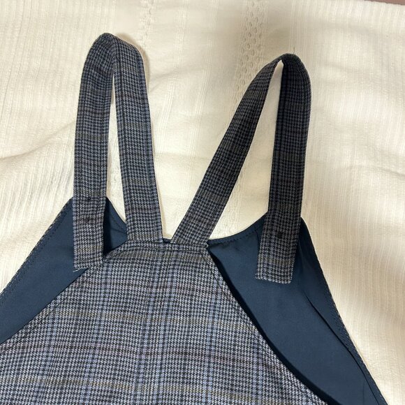 NWOT Frank and Oak Overall Dress with Pockets Blue Houndstooth - Picture 6 of 11